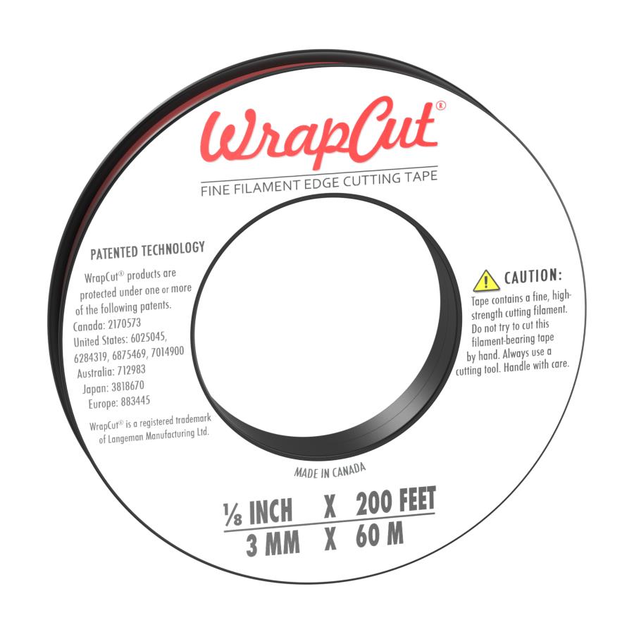 WrapCut® Fine Filament  Edge Cuttung Tape. 3mm x 60m 1/8" x 200 FT 